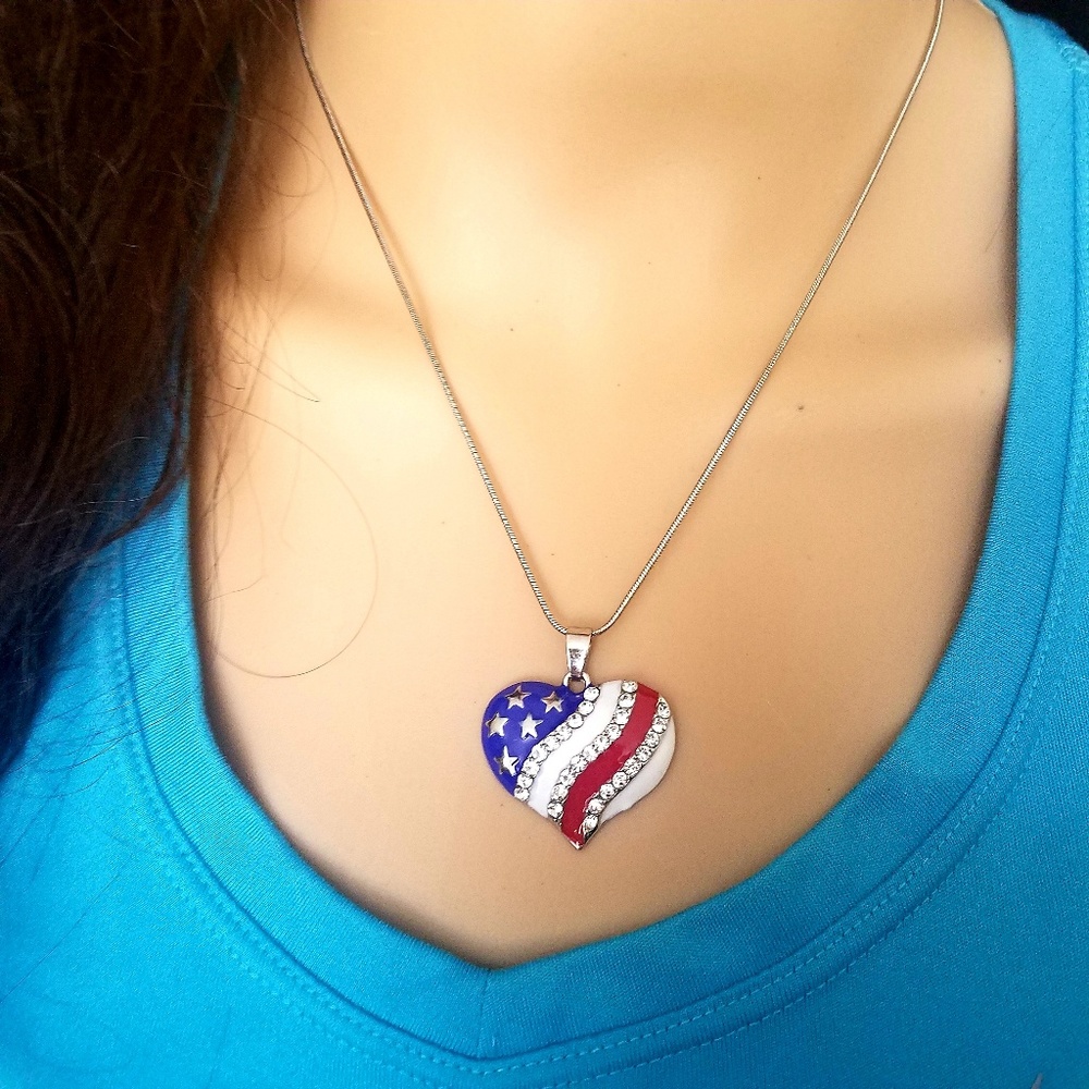 PATRIOTIC America Heart Necklace